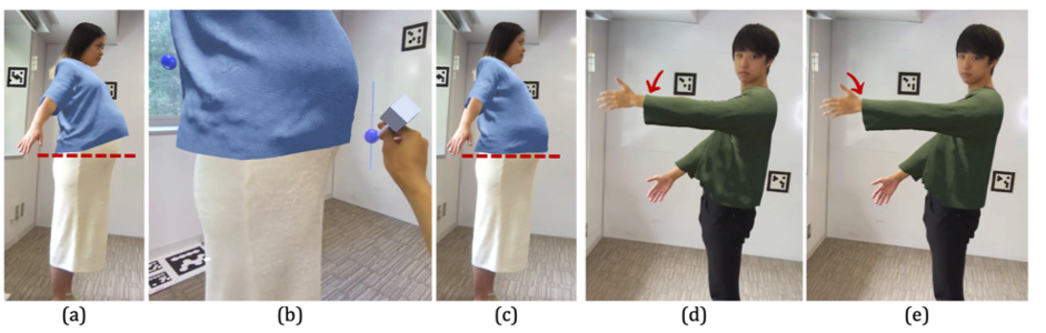 Exemple de visualisation d'un pull qui recouvre le ventre et d'une manche qui couvre le poignet